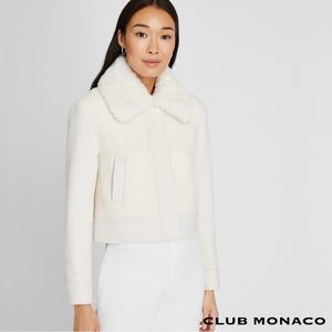 Club Monaco **NWT** Cream Fur Collar Mixed Media Zip Front Jacket